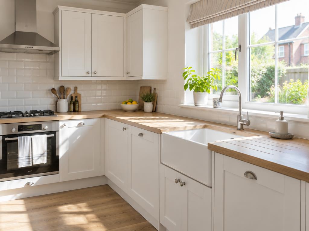 Bright, tidy kitchen with clean worktops